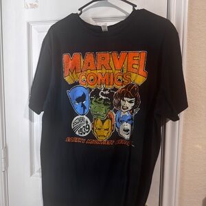 Marvel Comics Black T-Shirt with Colorful Character Faces